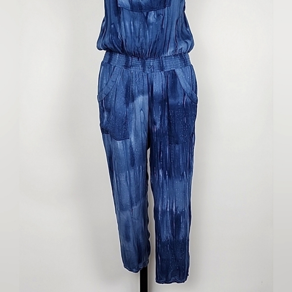 Khush Women Blue One Piece Jumpsuit Lightweight Flowy Tassles Elastic Waist Sz M - Picture 3 of 16